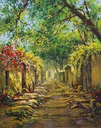 Hanif Shahzad, Floral Street II, 21 x 28 Inch, Oil on Canvas, Cityscape Painting, AC-HNS-062